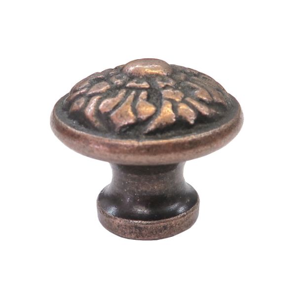 Image de Bouton en Fonte Fleur de Lys Cuivre Antique Foncé