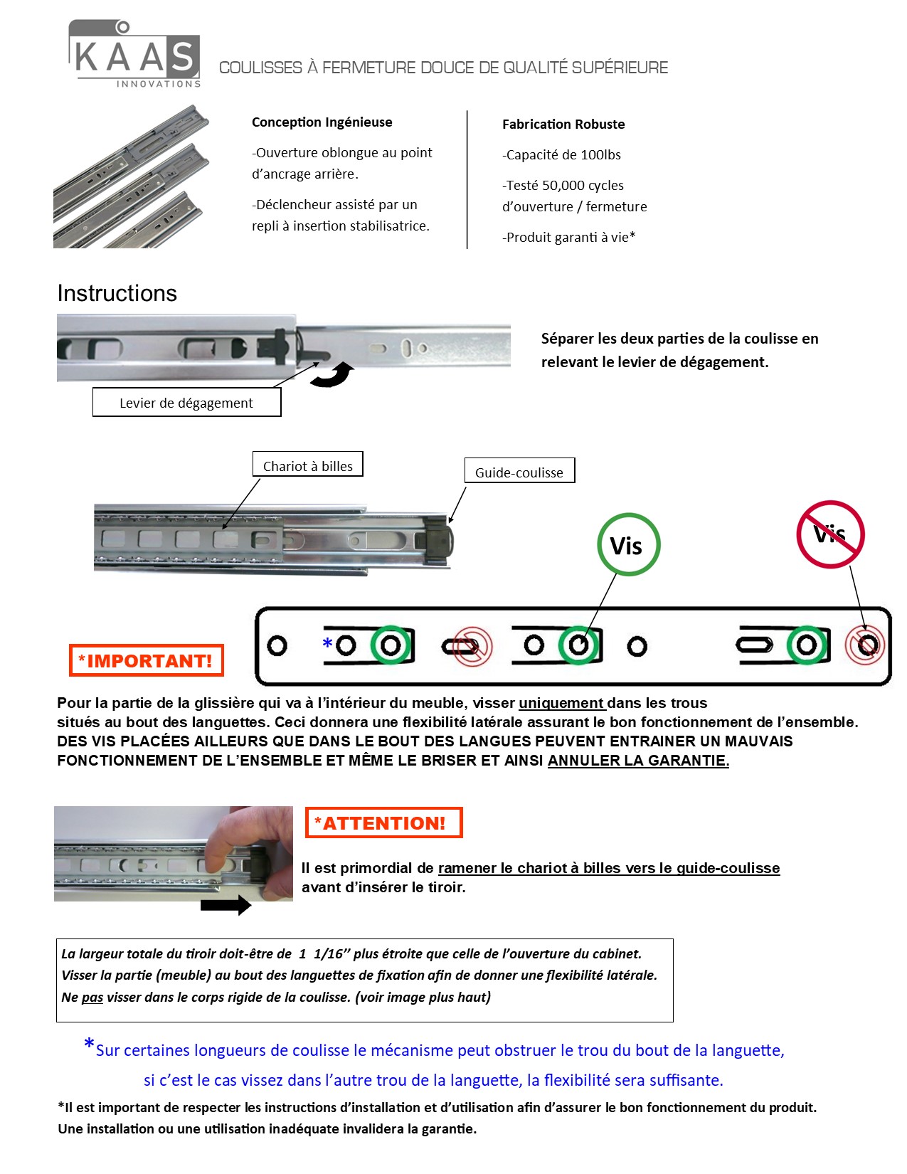 Glissières de tiroir à montage latéral, fermeture en douceur, 10 paires de rails de 45