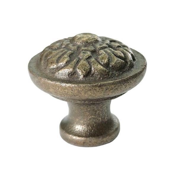 Image de Bouton en Fonte Fleur de Lys Laiton Antique
